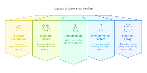 Epoxy flooring peeling off due to poor adhesion or surface preparation
